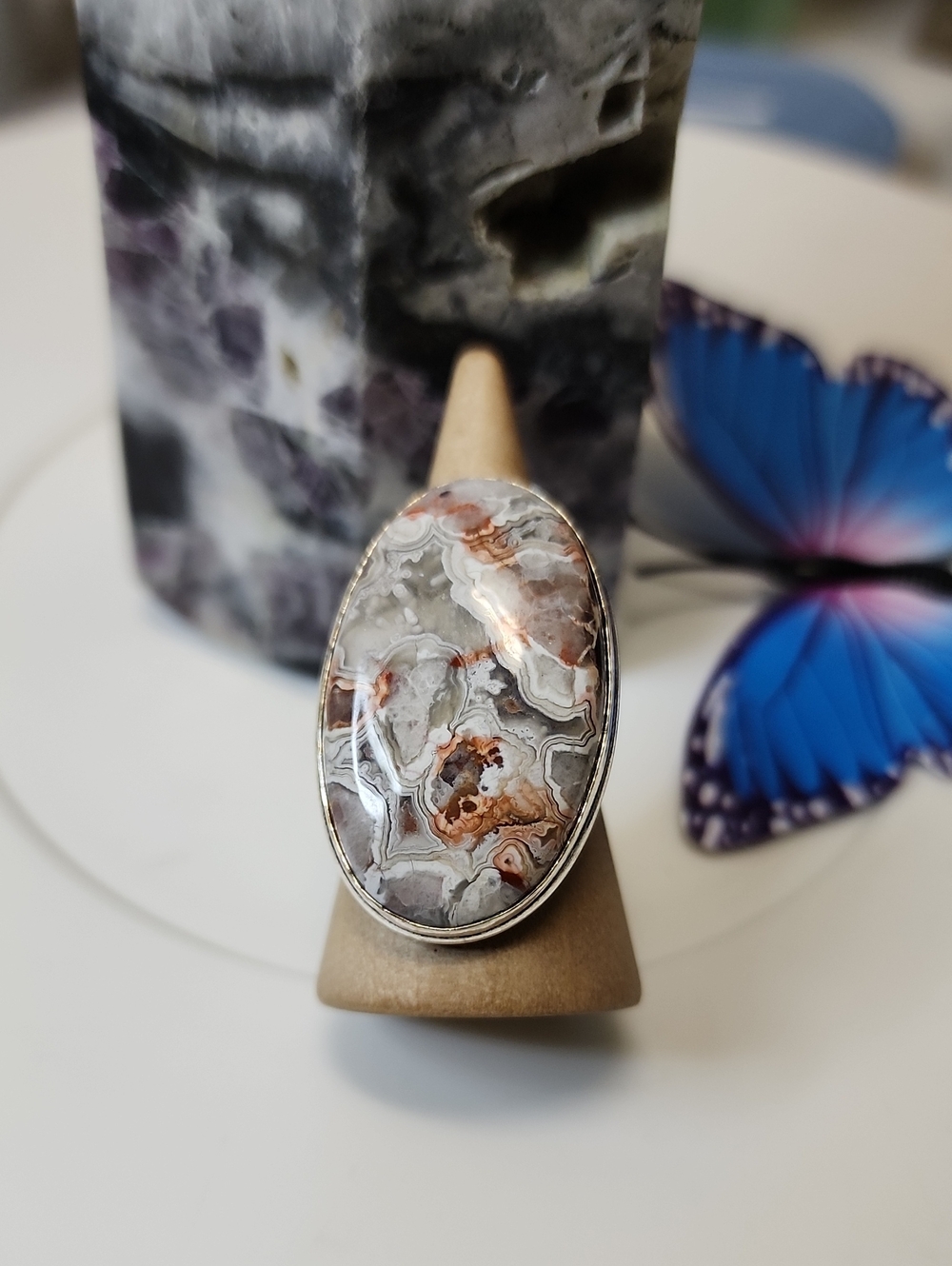 Teardrop Agate Ring in Mixed Brown and Gray